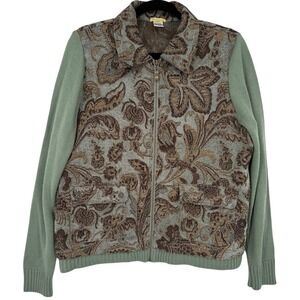 Bestow‎ Full Zip Floral Paisley Tapestry Knit Jacket Size Medium Cottagecore